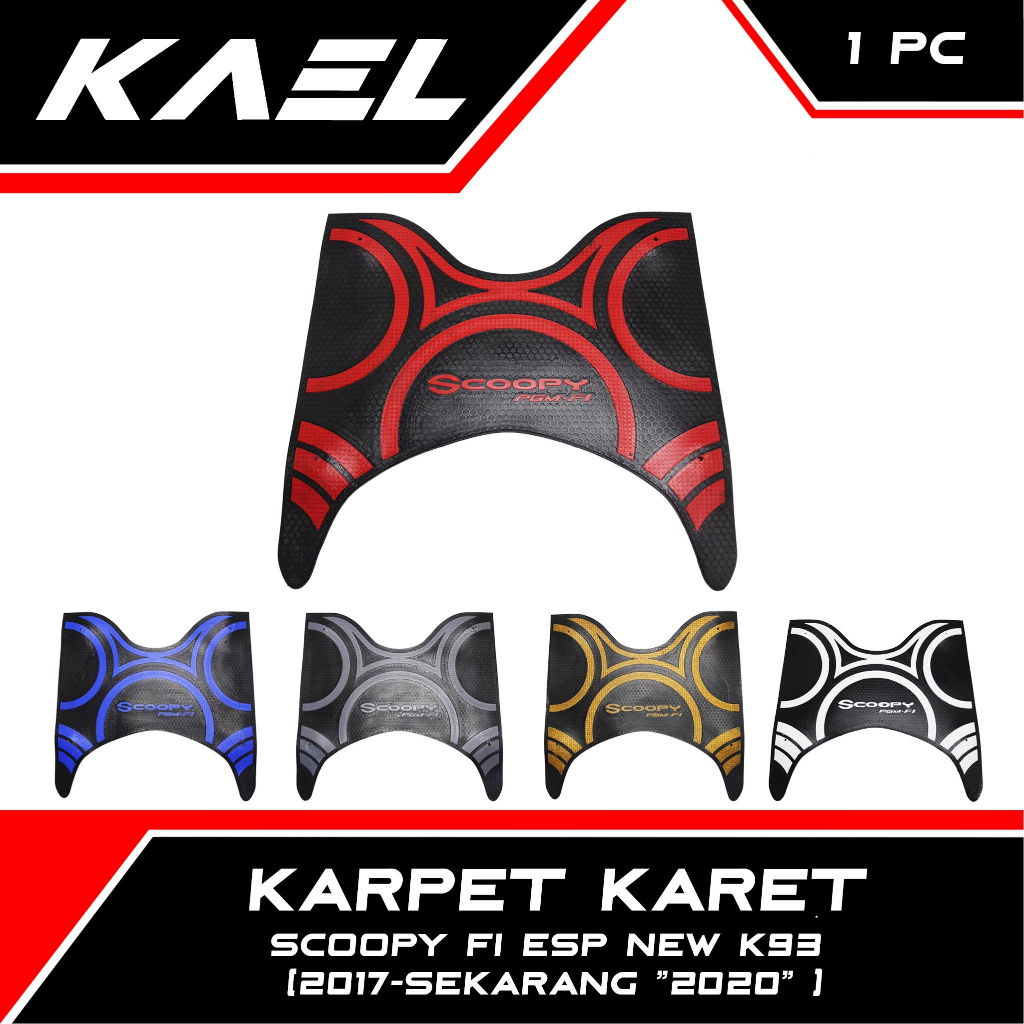 Karpet Alas Kaki Honda Scoopy FI F1 eSP New LED K93 2017 2018 2019 2020 Injekan Pijakan Bordes Karet Merah Biru Emas Putih Abu