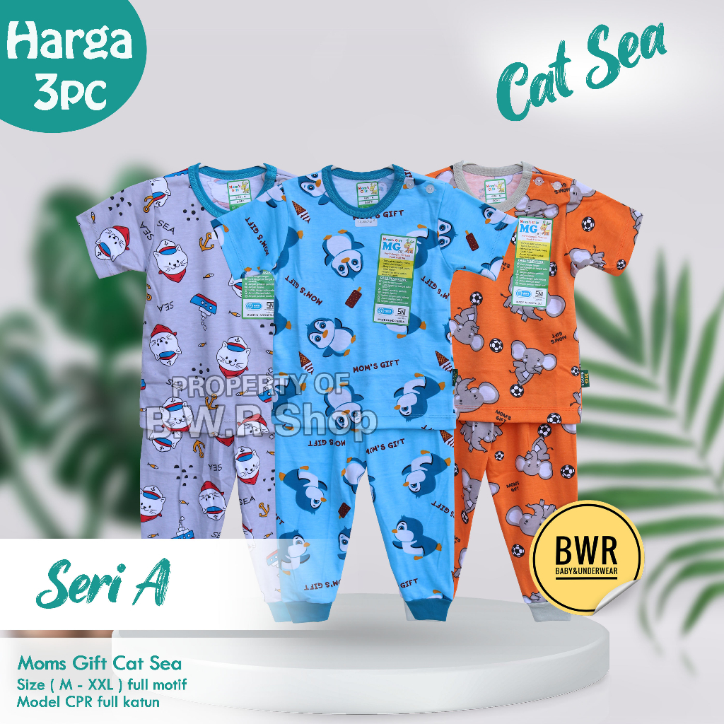 [ HARGA 3 setel ] CPR Setelan Moms Gift Ubur Ubur  Felicia  Cat Sea/ Baju Bayi Piyama Anak Unisex Kancing Pundak Mom's Gift Motif Terbaru | Bwr