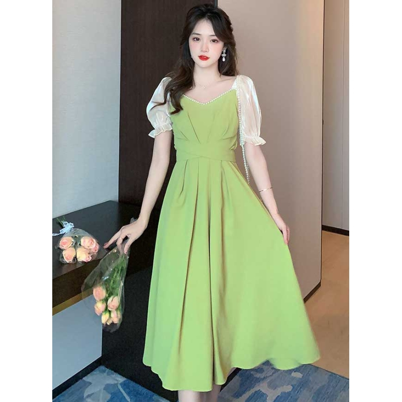 Dress wanita import katunsilk hijau muda gaun pesta wanita cantik elegant longdress gaun maxi