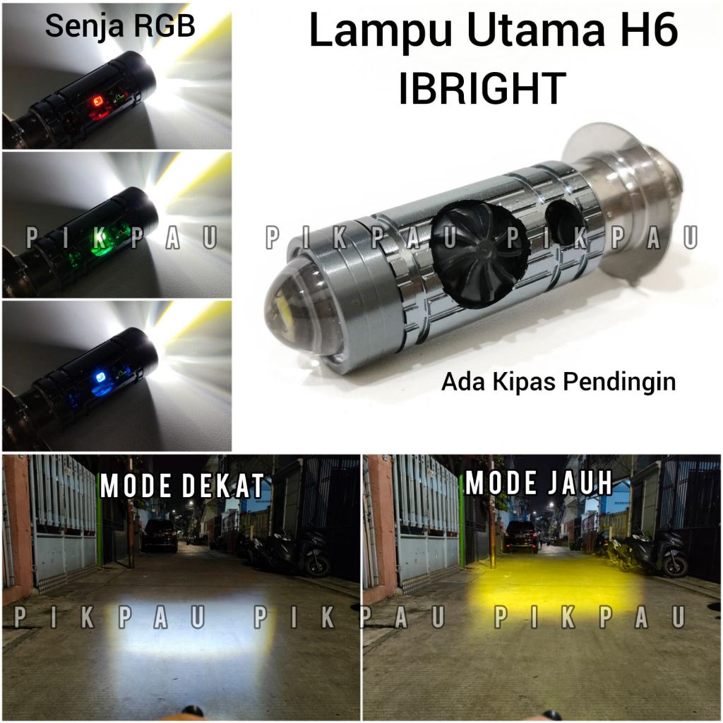 Lampu Utama LED H6 Laser Senja RGB + Kipas High Low Putih Kuning