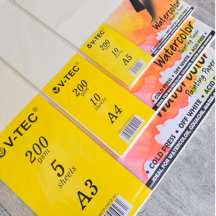 V-Tec Watercolor Pianting Paper WCP 20012 200gsm A3 - A4 & A5 / Kertas Watercolor V-Tec 200gsm A3 - 