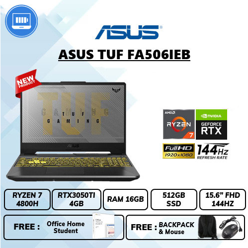 Laptop Asus tuf fa506ieb rtx 3050TI 4gb ryzen 7 4800h Ram 16gb Ssd 512gb 15&quot; Fhd