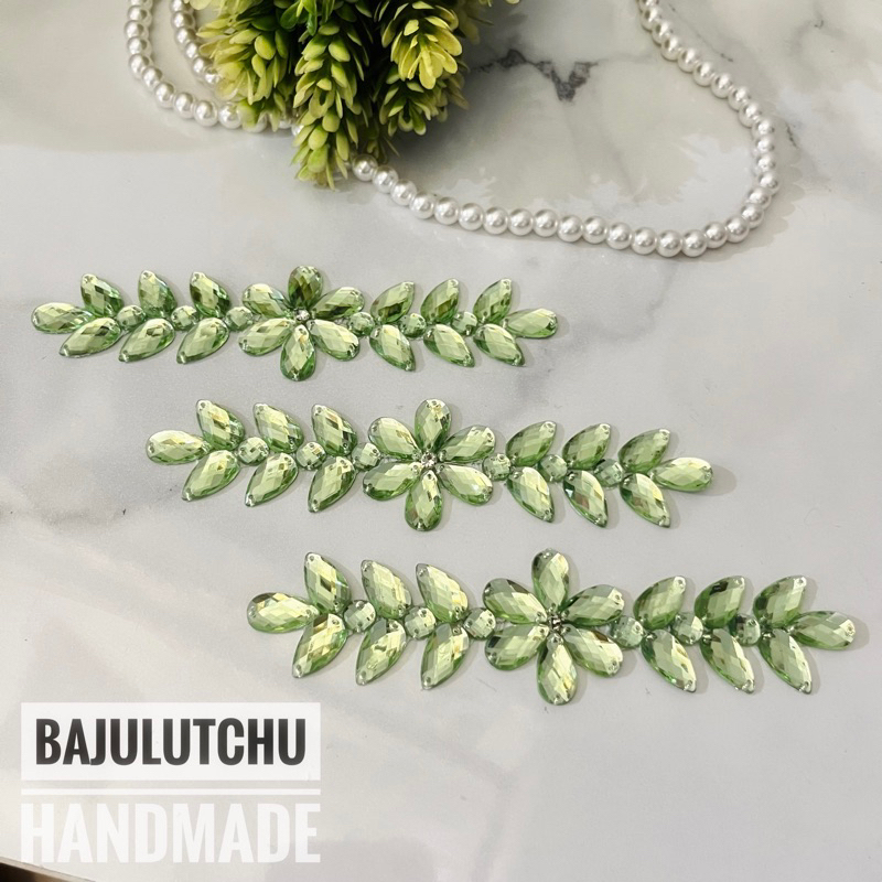 Payet Rangkai Hijau mint sage green wardah diamond pinggang hijab aplikasi jahit /pc