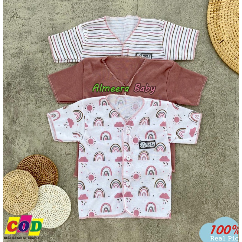 Isi 6 PCS Baju Celana Bayi / 3 Setel Baju Lengan Pendek Celana Pendek Usia 0-3 Bulan Seri Dusty Pink Almeera Baby and Kids