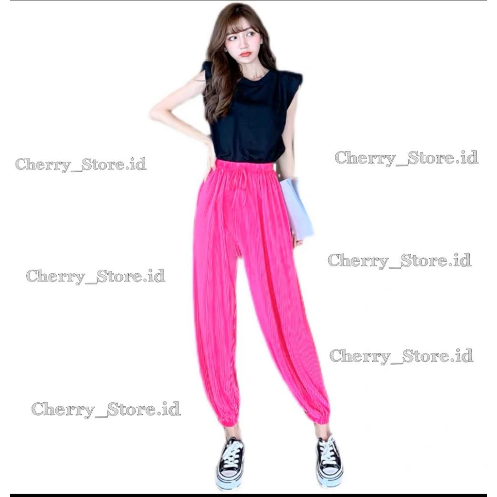 Cherry_ 05 jogger aladin terbaru | celana plisket jogger | celana panjang wanita