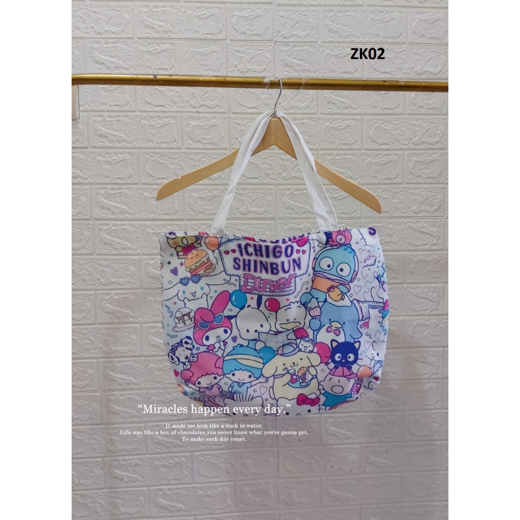 TOTE BAG ZIPPER KARTUN IMPORT