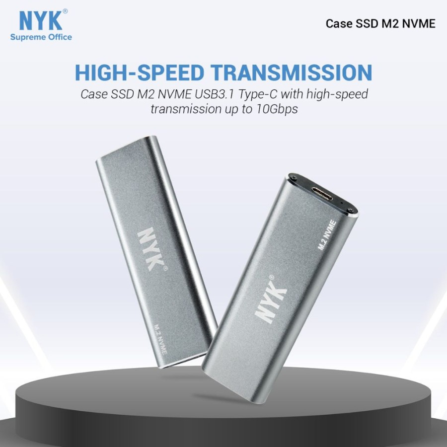 Casing ssd m2 m.2 nvme external nyk aluminum type-c 10Gbps enclosure