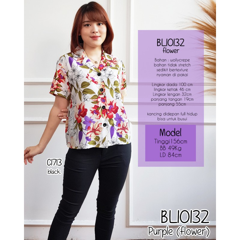Kemeja lengan pendek balotelly motif bunga basic casual wanita murah - 10132