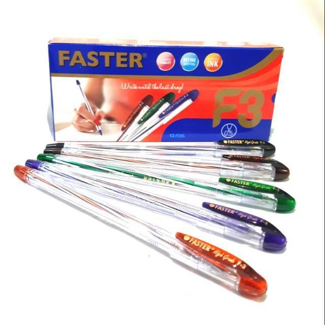 BOLPEN PULPEN BULPOINT HITAM FASTER 1 PACK (12 PCS)