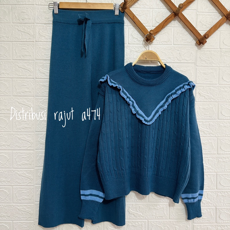 ONESET SWEATER RAJUT SAIRA SETELAN CELANA KULOT RAJUT WANITA