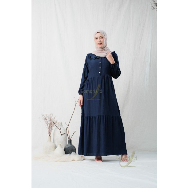 Gamis Wanita Neora Bahan Ladycrush Kancing Depan Dress Panjang Kekinian Terbaru