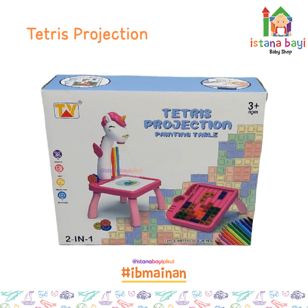 Mainan Edukasi - Tetris Projection Painting Table Pony - Meja Belajar Projection Mini