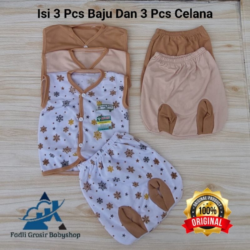 6 Pcs Baju Celana Bayi Newborn Lengan Kutung Motif Coklat Stelan Bayi Newborn Kaos Bayi Stelan Bayi Usia 0-3 Bulan