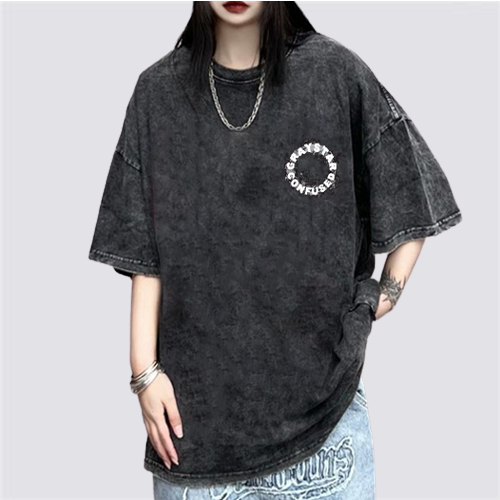 XIAOZHAINV Korean Style Lingkaran Alfabet Pattern Washed Printing Kaos Wanita A0261/Atasan Wanita Terbaru