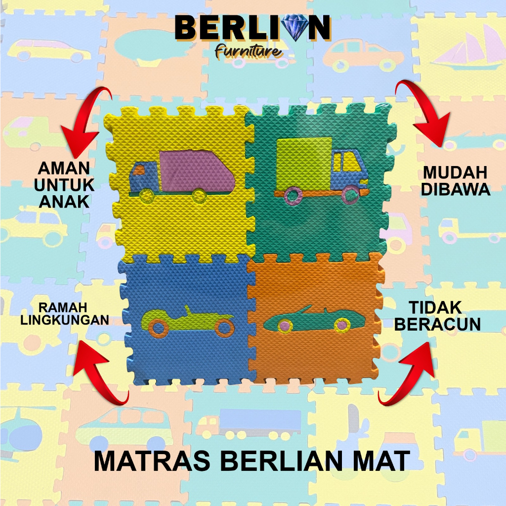 Matras Puzzle Transportasi  Uk 15x15 40 Pcs Tbl 1 Cm Mainan Edukasi/ Tikar