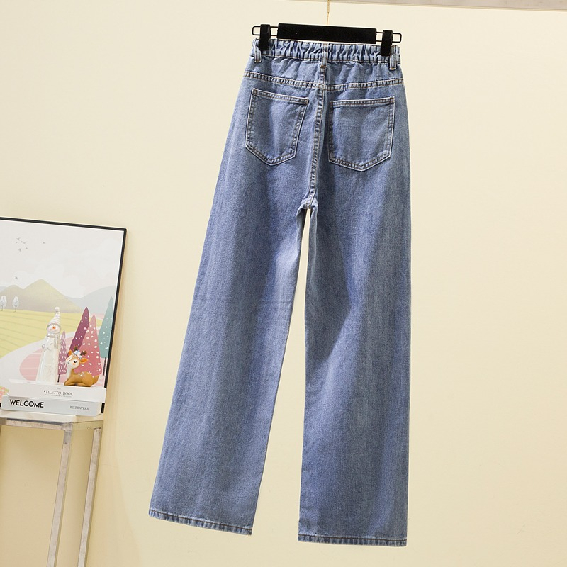 Karet Jeans Hot Sale /Highwaist Straight Loose Celana Jeans Wanita