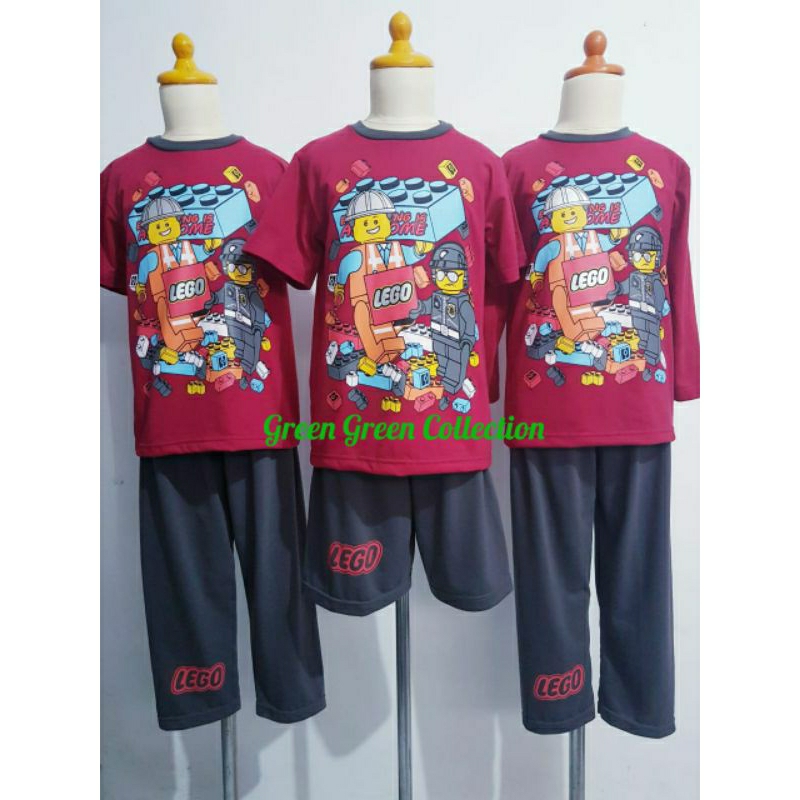 Baju Tidur/Piyama/piama kaos anak lego Maroon/abu