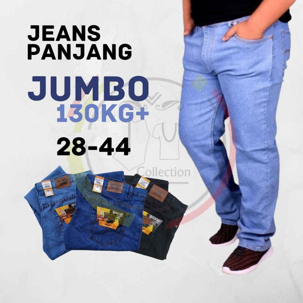 Celana Jeans Panjang Pria Big Size Jumbo Ukuran 28 Sampai 44 Model Standar Reguler Navy Bioblitz Hitam