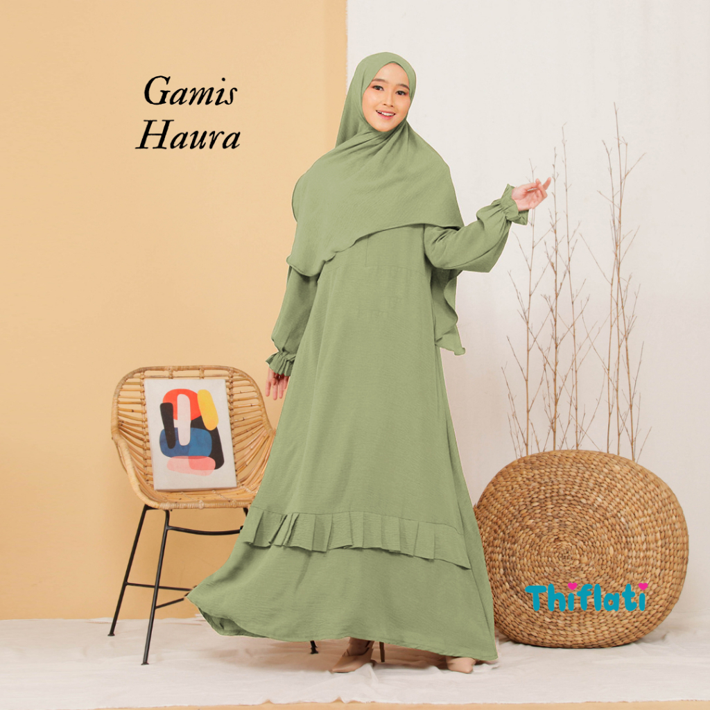 Gamis Wanita Bahan Crinkle Airflow Premium Model Haura Original By Thiflati