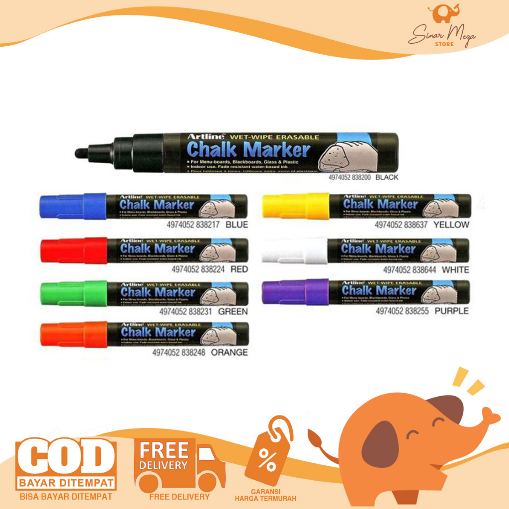 

Artline Chalk Marker EPW-4 / Spidol Bisa Dihapus / Spidol Erasable Warna