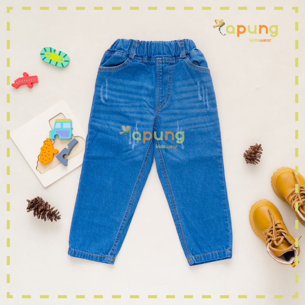 (capung Kidswear) Celana Jeans Panjang Anak Laki-Laki Ripped Wisker 1-6 tahun