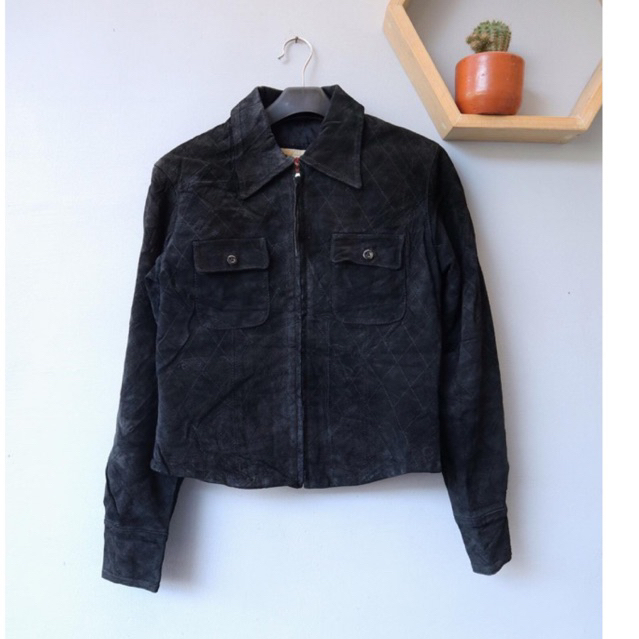 Jaket kulit suede trucker crop outer pl bekas preloved second