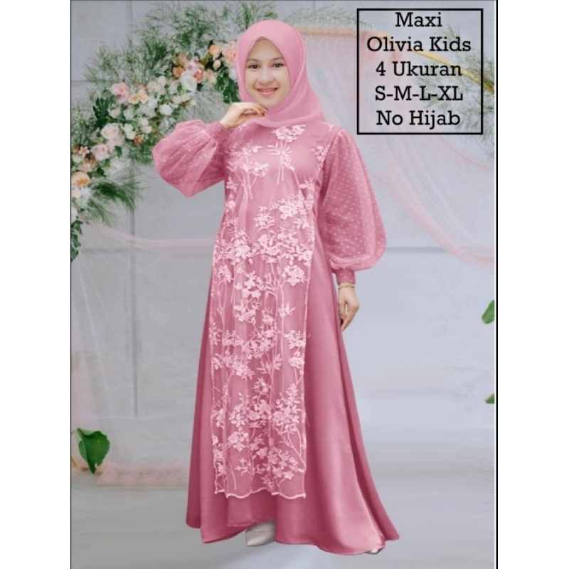 Pakaian Muslim Anak Wanita Dan Remaja Abg Perempuan Terbaru Kekinian Viral/Maxi Olivia Kids 4 Ukuran S-M-L-XL/Matt Moscrepe Mix Brokat Mutiara Dan Tille Onde