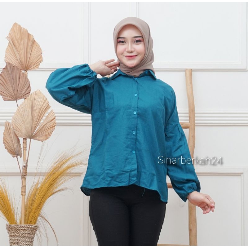 Maura Top Linen Shirt - Kemeja Wanita Lengan Balon - Atasan Wanita