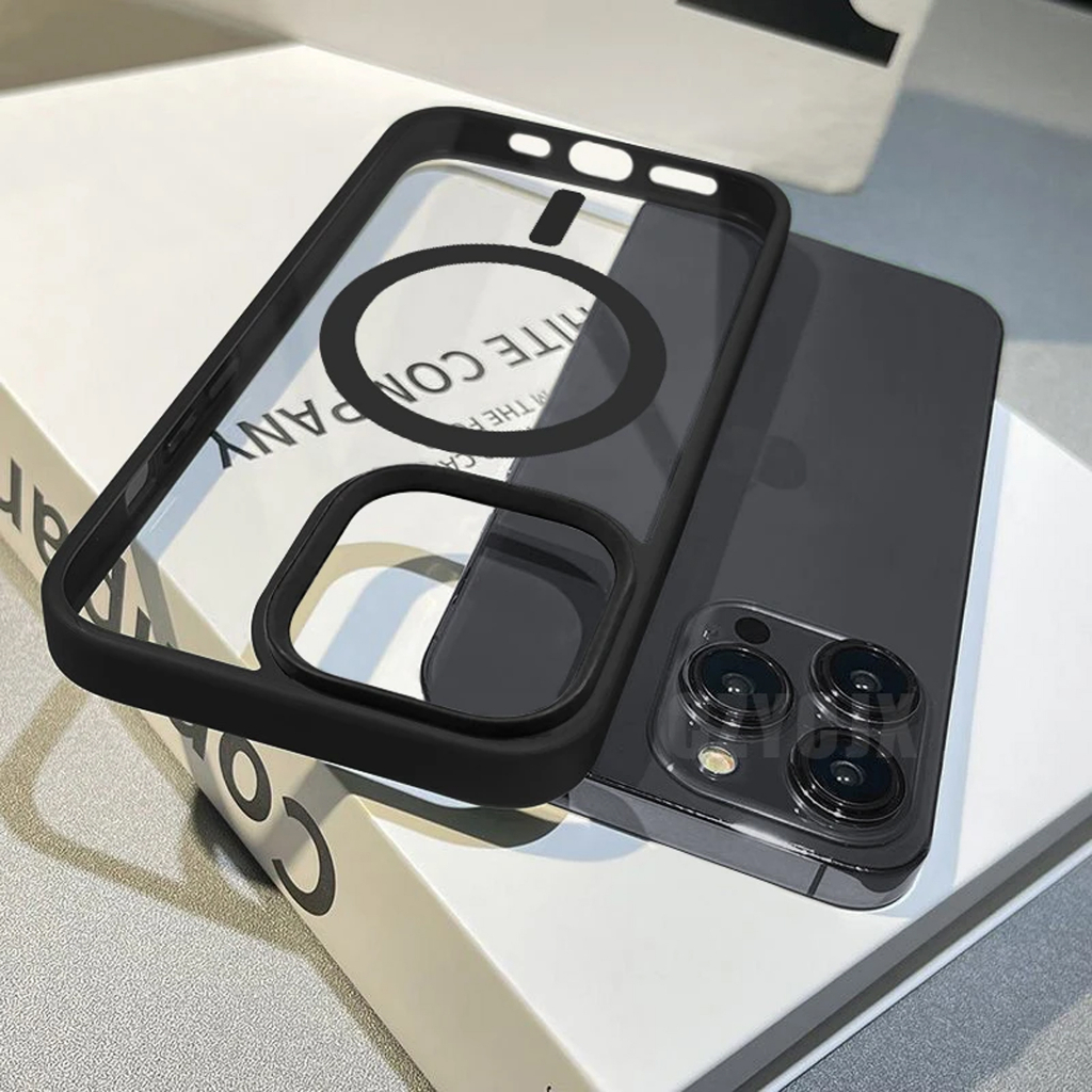 Casing iPhone 11 Pro 5.8 | 11 6.1 | 11 Pro Max 6.5 | 12 Pro 6.1 | 12 Pro Max 6.7 | 13 6.1 | 13 Pro 6.1 | 13 Pro Max 6.7 | 14 6.1 | 14 Pro 6.1 | 14 Pro Max 6.7 Clear Hard Case Magsafe Magnetic Hybrid