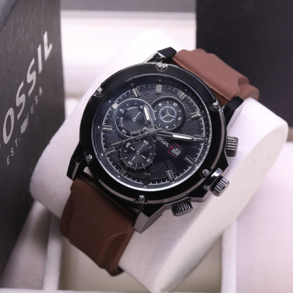 BEST SELLER JAM TANGAN PRIA TALI RUBBER CHRONO HIASAN 7570 FREE BOX &amp; BATERAI CADANGAN