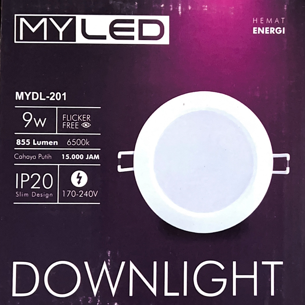 Lampu Downlight Myled 9 Watt 6500K Warna Putih Slim Design 9W