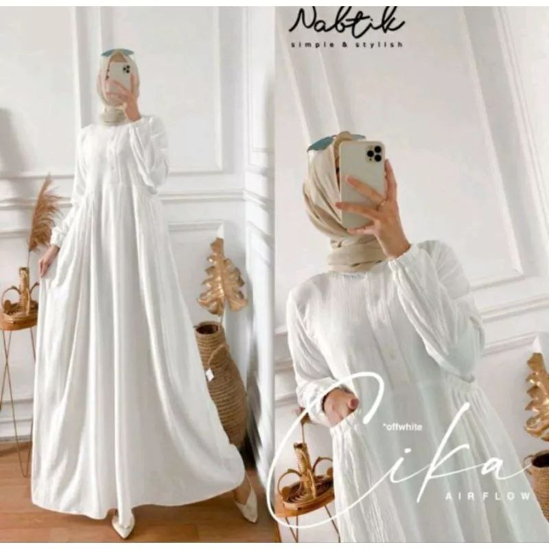 Gamis Nabtik Cika Crinkle Airflow Premium Kancing Depan