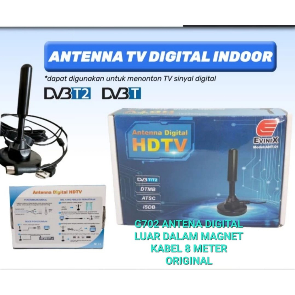 G702 ANTENA DIGITAL LUAR DALAM MAGNET KABEL 8 METER BOOSTER TV ORIGINAL SET TOP BOX STB OUTDOOR INDOOR USB POWER PORT PENGUAT SINYAL SIGNAL TIVI TELEVISI HDTV  GARANSI UANG KEMBALI BILA PRODUK YANG DITERIMA TIDAK BERFUNGSI / TIDAK SESUAI / TIDAK COCOK  Ca