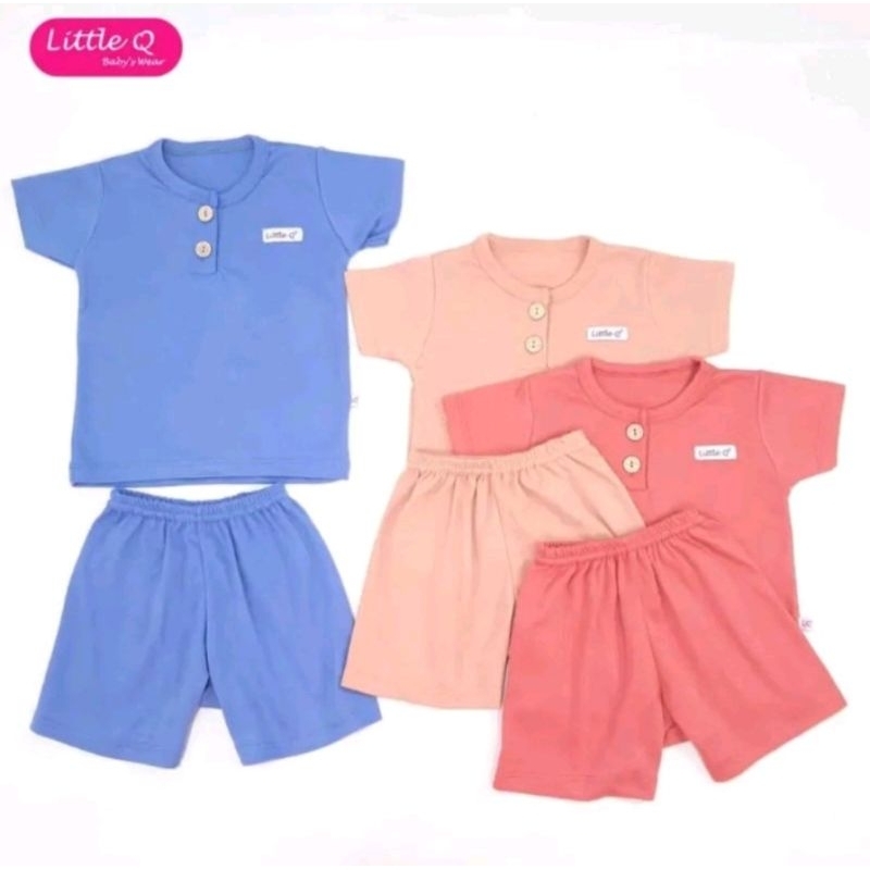 3stel-little q setelan PENDEK anak polos s-xxl / setelan little q pendek polos/ litel q pendek polos