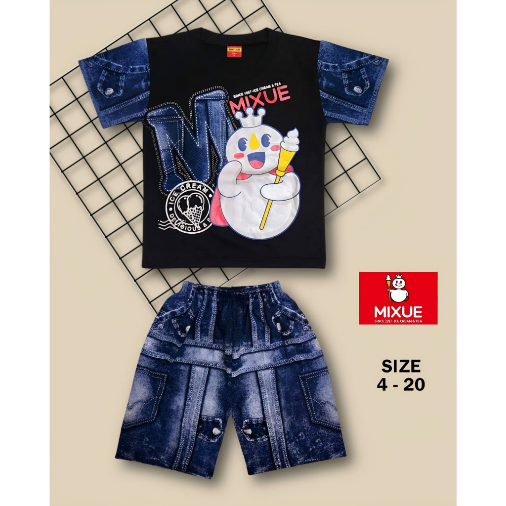 SETELAN BAJU ANAK MIXUE JEANS TERLARIS TERBARU UNTUK ANAK 2-10 TAHUN BISA COD