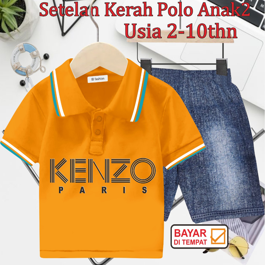 ((IB))SETELAN ANAK2 KERAH POLO SEMI JEANS/K3NZ0 DIGITAL SABLON