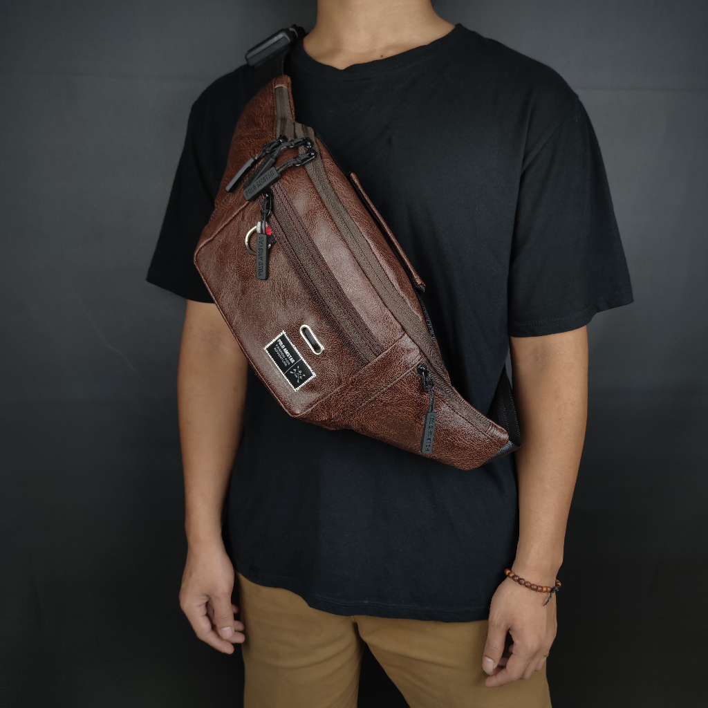 Waistbag Kulit PU Polo Amstar Tas Pinggang & Selempang Bahu Ukuran Besar