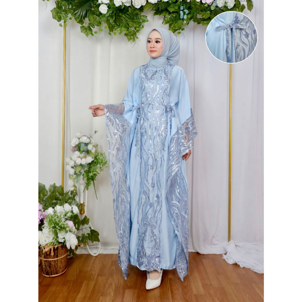 Gamis Kiswah Kaftan || Gamis Kaftan Premium Brand Pelangi Jaya || Gamis Saten Mix Tille Spangle Payet ~ DVN STYLE