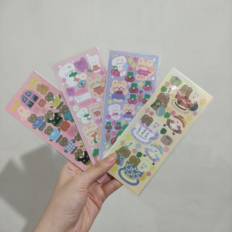 

sticker sheet hologram bear bunny cherry korean stickers lucu / for journaling, scrapbook