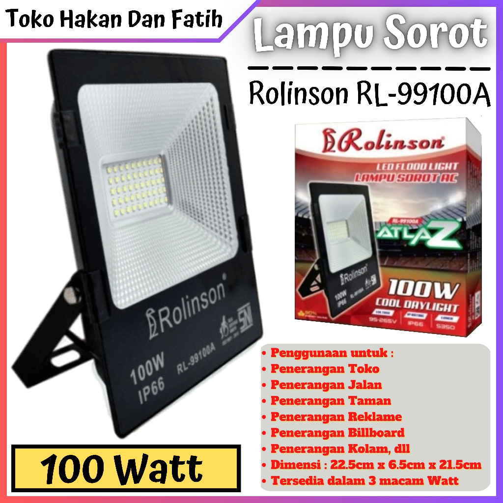 Lampu Sorot AC 100 Watt Listrik Tembak IP66 Rolinson RL-99100A ATLAZ | Lampu Sorot AC Listrik Tembak