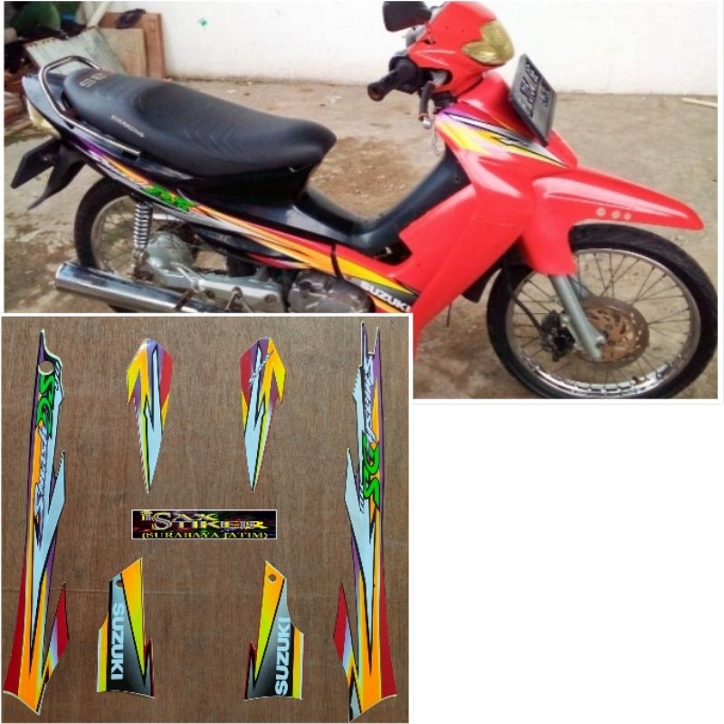 Striping Original Suzuki Smash DS 110 merah hitam tahun 2003 2006