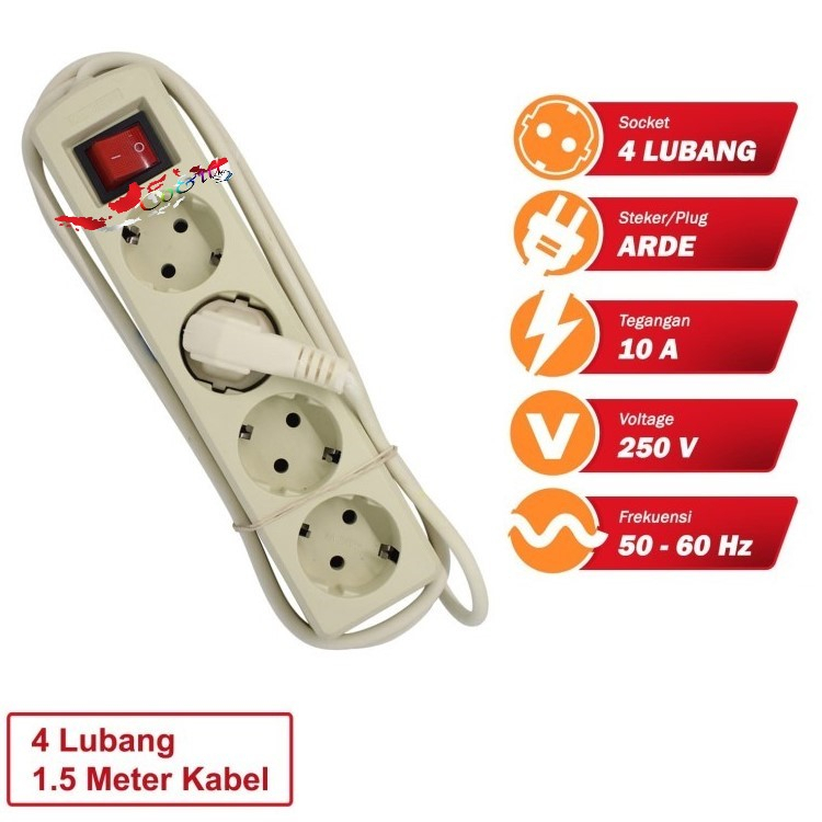 STOP KONTAK 4 LUBANG PANJANG 1,5M + KABEL / STOP KONTAK KABEL / colokan listrik