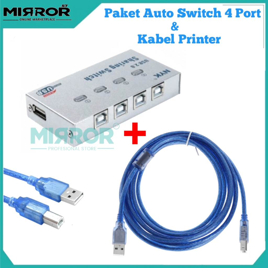 Paket Kabel Printer NYK USB 2.0 Dan Auto Switch Printer NYK 4 Port