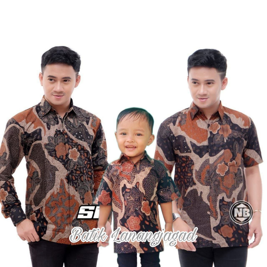 Batik Pria Couple Batik Ayah dan Anak Laki Laki Kemeja Batik Anak Cowok Warna Teracota