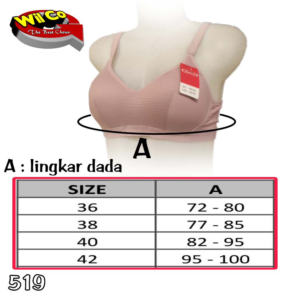 K519 - BRA WANITA SOREX LAVENDER BUSA TIPIS TANPA KAWAT FULL CUP B/C SIZE 36 - 42