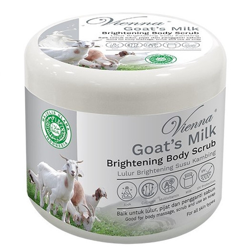 𝗩𝗶𝗲𝗻𝗻𝗮 𝗕𝗿𝗶𝗴𝗵𝘁𝗲𝗻𝗶𝗻𝗴 𝗕𝗼𝗱𝘆 𝗦𝗰𝗿𝘂𝗯 𝗚𝗼𝗮𝘁𝘀 𝗠𝗶𝗹𝗸 250gr - Sabun Lulur Pemutih Badan Susu Kambing