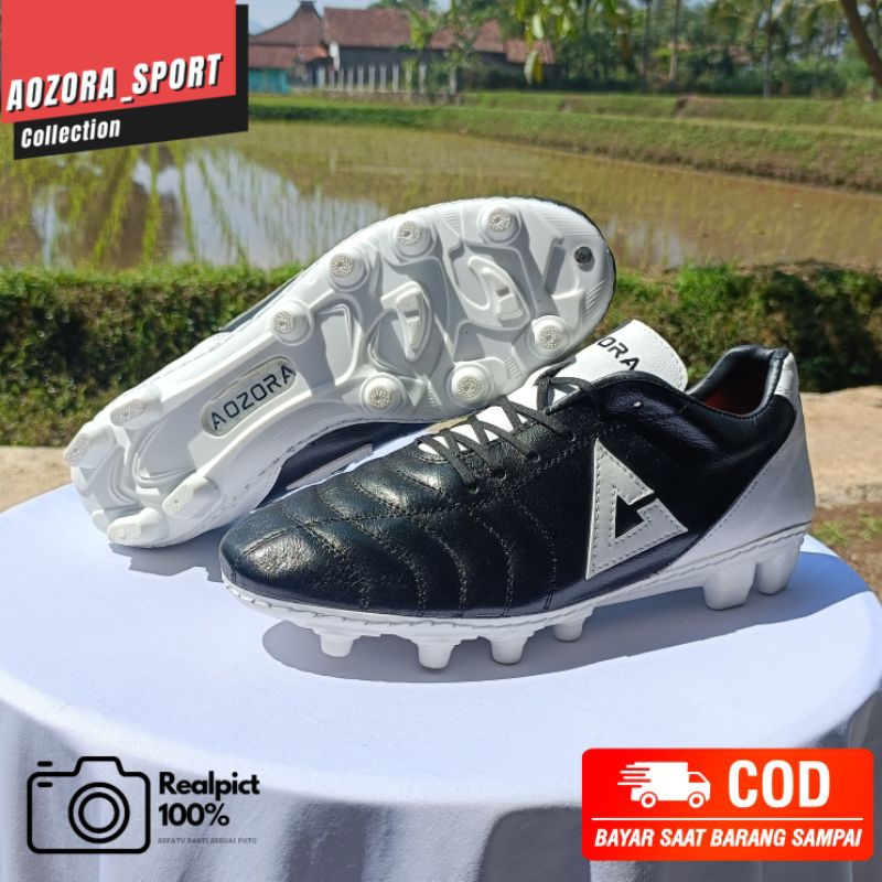sepatu bola original AOZORA LUGGA fg black white kulit asli kangguru