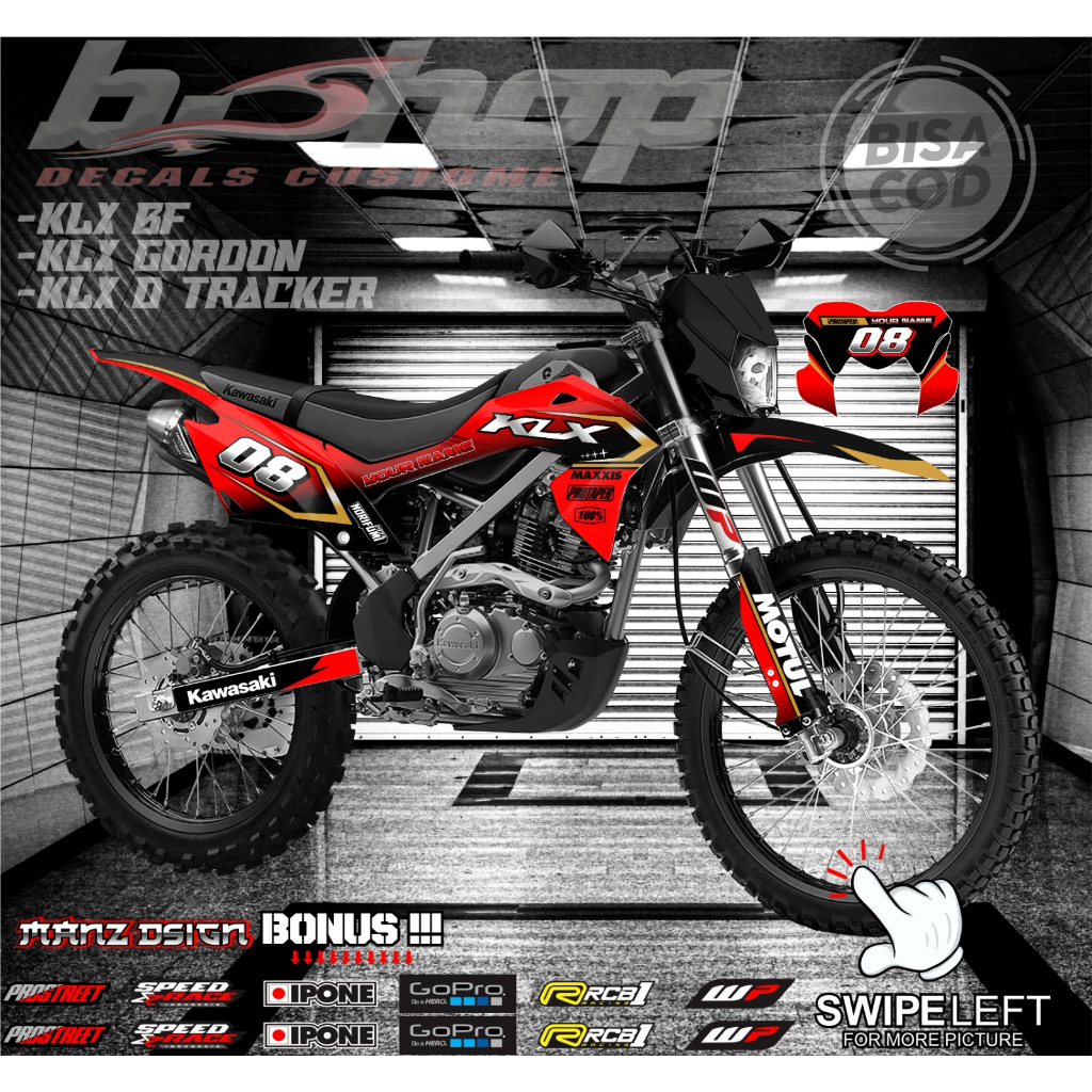 Stiker decal klx bf gordon dtracker warna simpel merah bisa costom full body 08