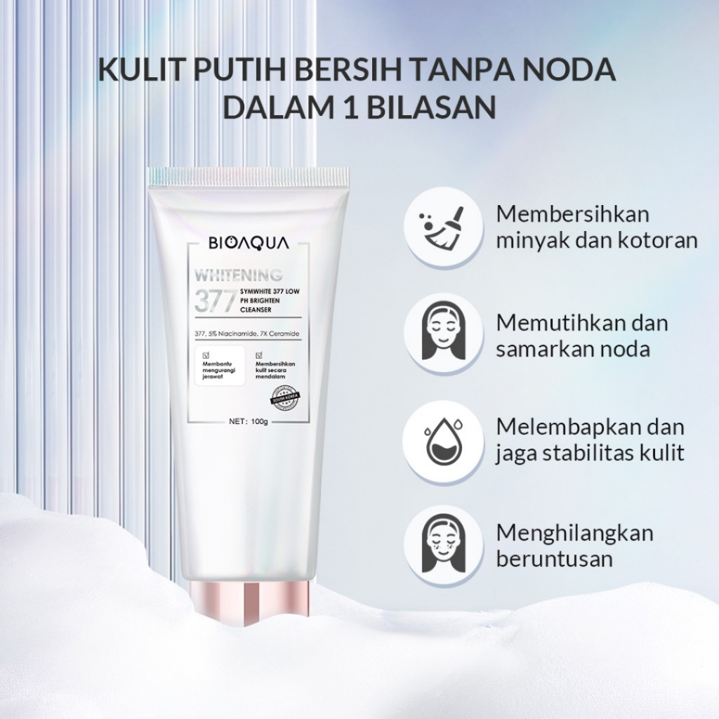 [ FREE GIFT ] BIOAQUA Facial Wash SymWhite 377 Low PH Brightening Cleanser - Sabun Cuci Muka Pencerah Pembersih Wajah BPOM