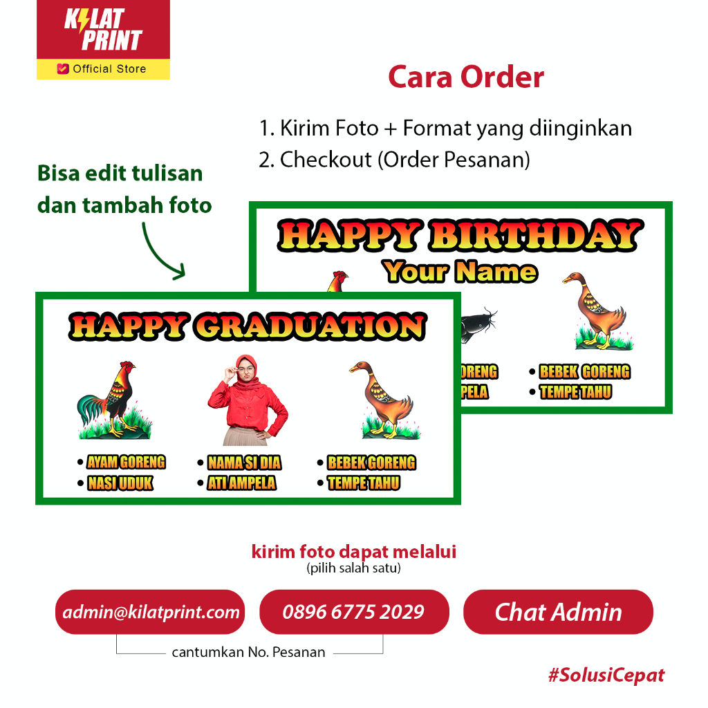 Custom Banner Ultah Hadiah Sidang Wisuda Design Pecel Lele Edition